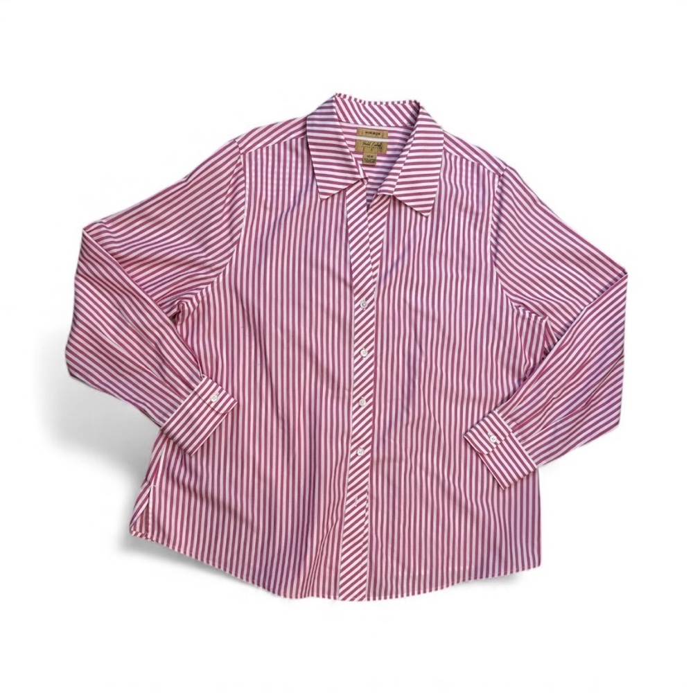 14W Gold Label long sleeve button up pink and white striped‎ no iron Preppy